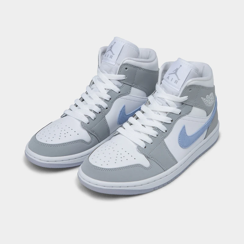 Jordan Femme 1 Mid Blanc / Aluminium - Gris Loup
