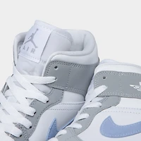 Jordan Femme 1 Mid Blanc / Aluminium - Gris Loup