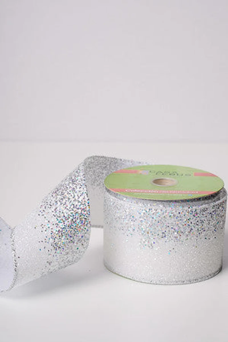 2.5" 25 FT Silver Chunky and White Ribbon