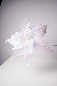 18" Poinsettia Glitter Net Irid White/Irid White