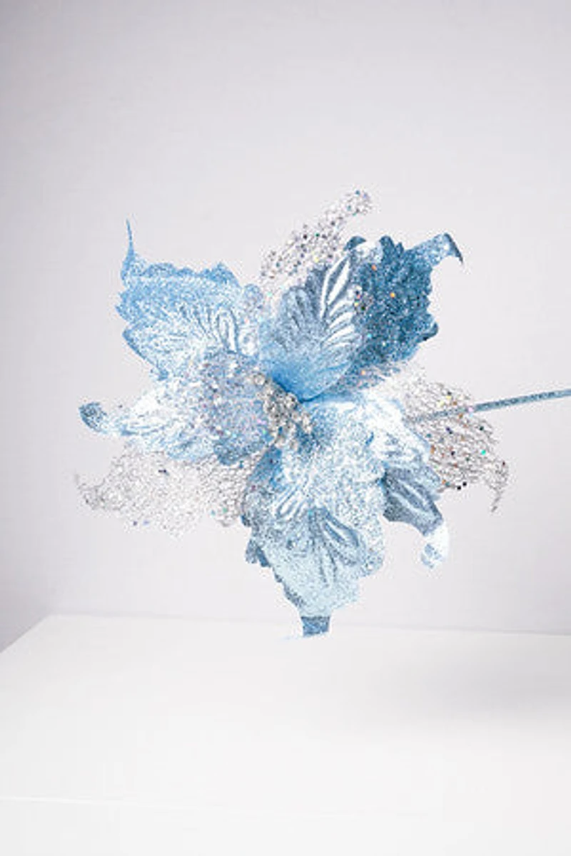 10" Poinsettia Glitter Net Blue/Silver