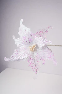 14" Poinsettia Glitter Net Irid White/Irid White