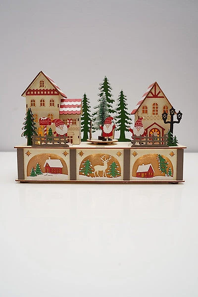 8" Wooden House W/Lights in Box
