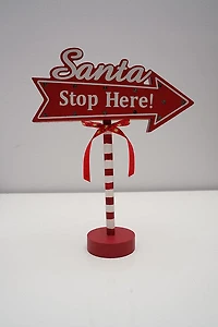 11" Wooden Santa Stop Here W/Lights in Box