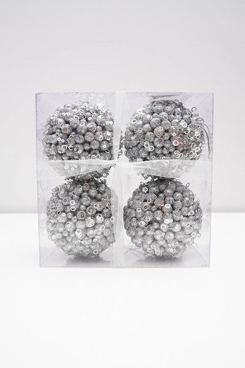 4" Glittered Ball Silver