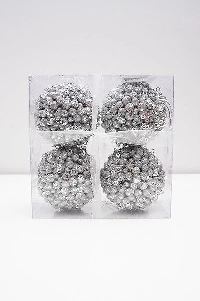 4" Glittered Ball Silver