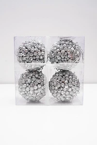 4" Glittered Ball Silver