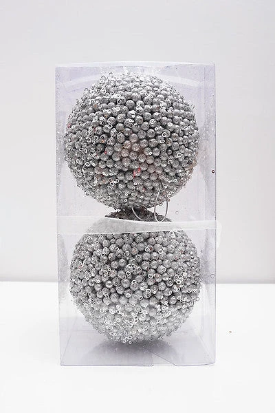6" Glittered Ball Silver 2pcs