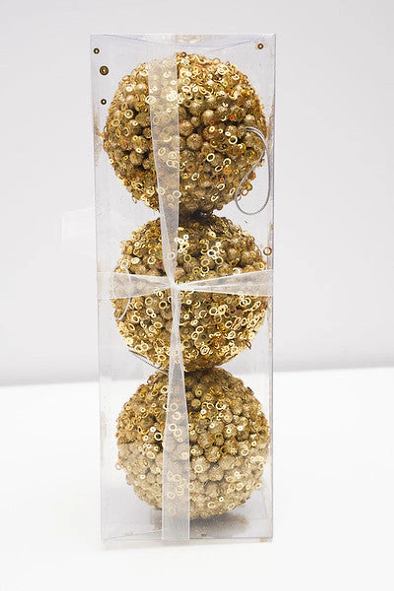 5" Glittered Ball Gold 3pcs
