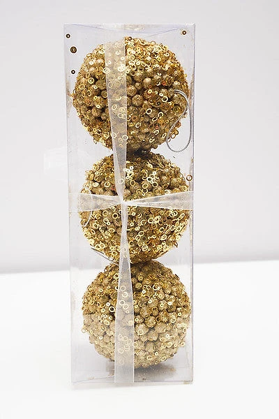 5" Glittered Ball Gold 3pcs