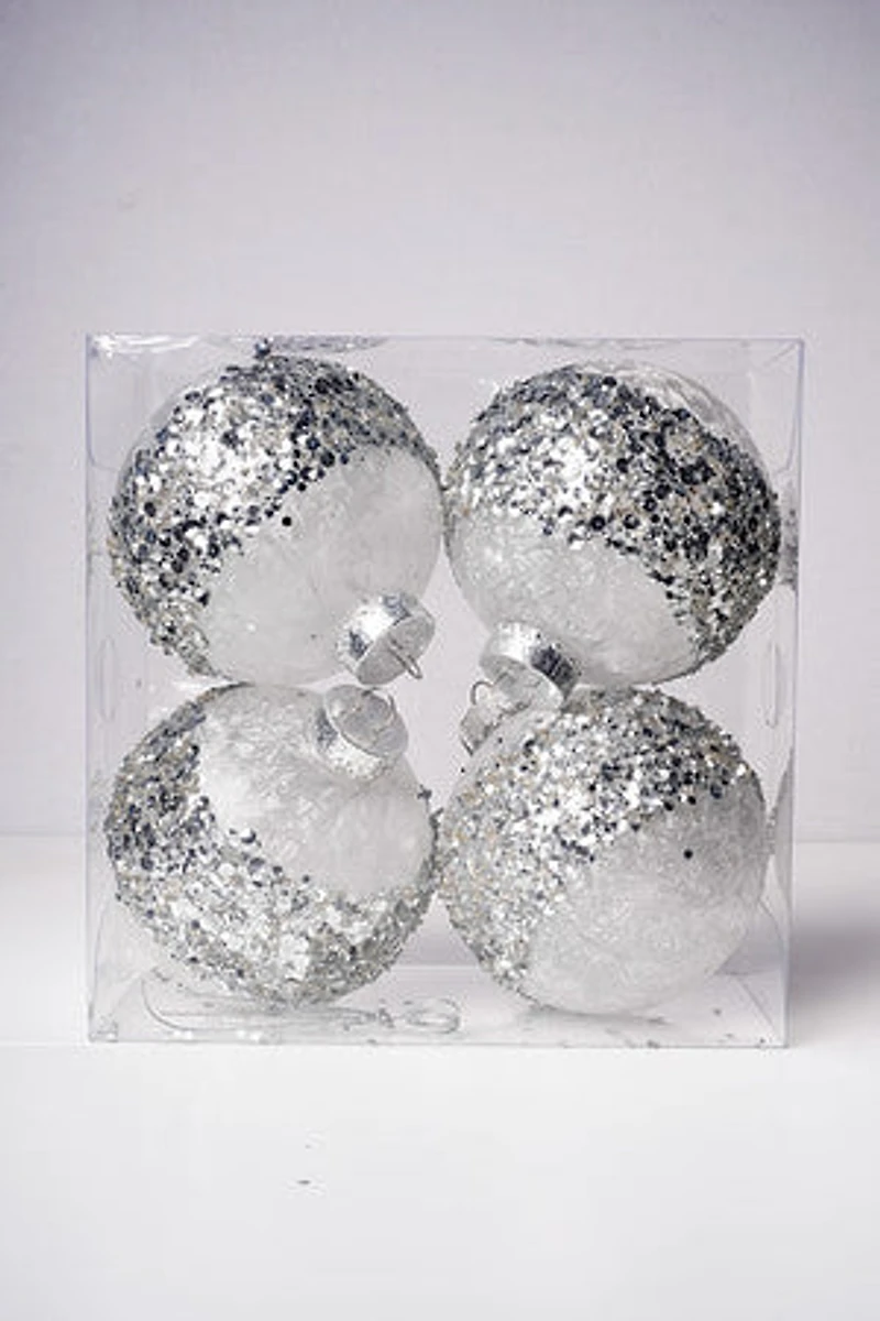 3" Ball w/Feather Silver Sequins