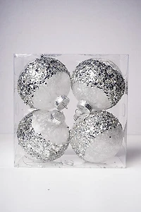 3" Ball w/Feather Silver Sequins