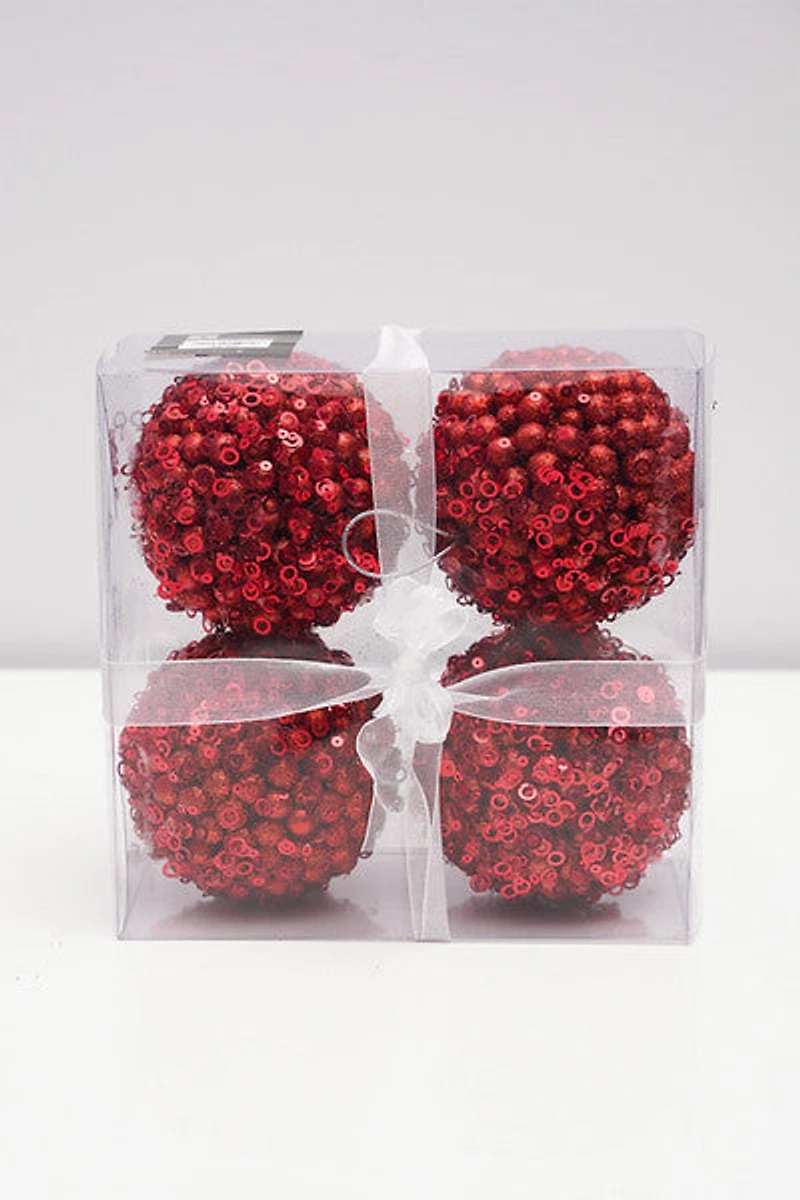 4" Glittered Ball Red