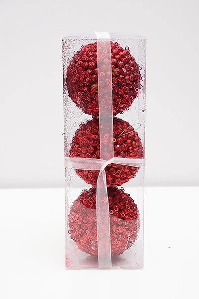 5" Glittered Ball Red 3pcs