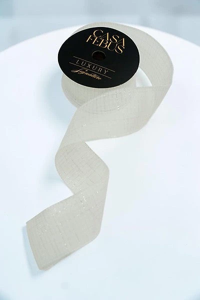 2.5" x 25 FT Ribbon White/Silver Stripes