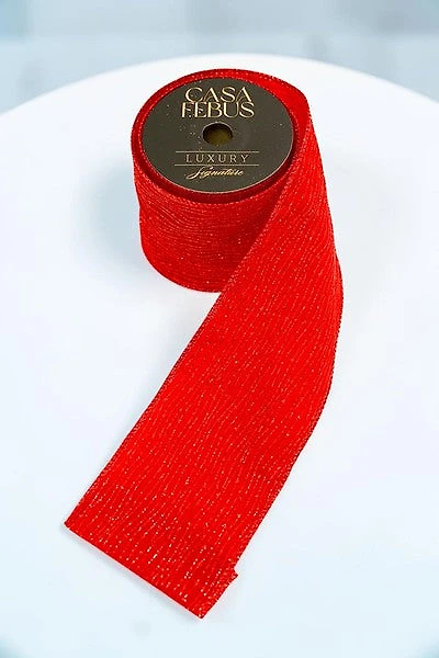 4" x 25 FT Ribbon Red W/Glitter Stripes