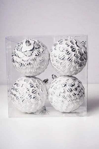 4" Silver Pinecone w/Frosted White Ball