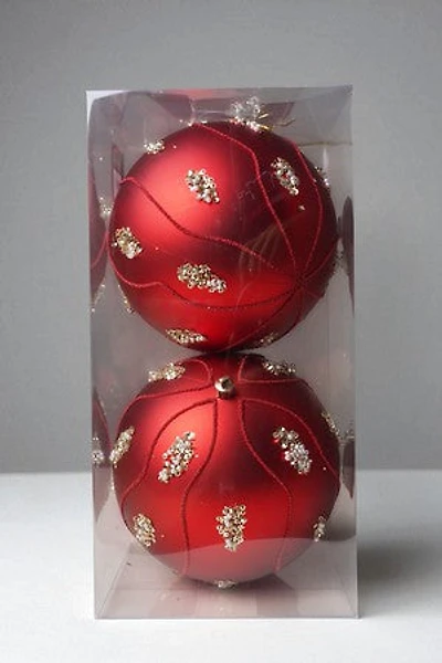 6" Ball Matte Red w/Beads
