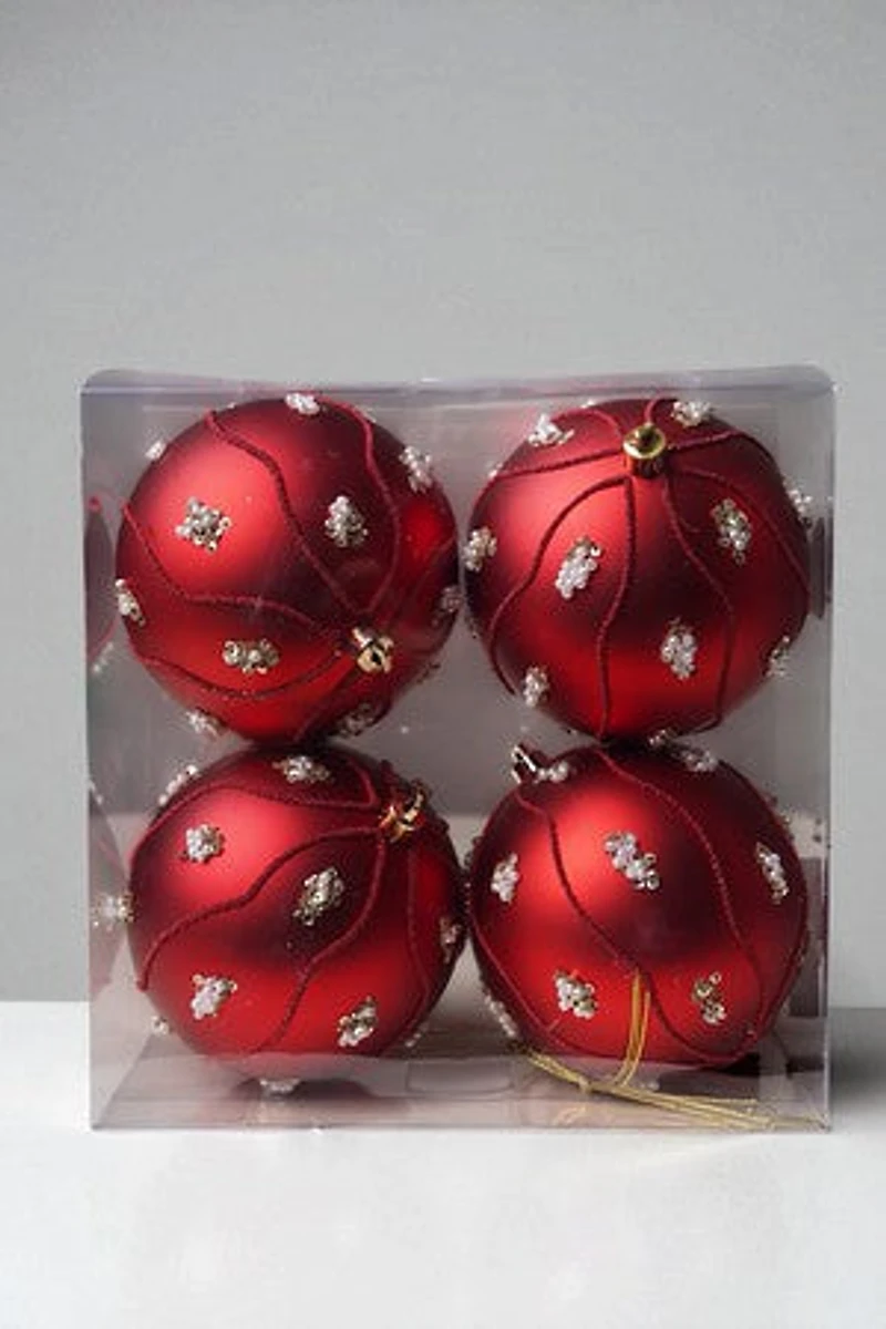 4" Ball Matte Red w/Beads