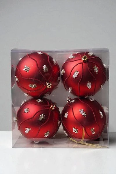 4" Ball Matte Red w/Beads