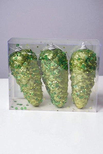 5 1/2" Glittered Pinecone - Green