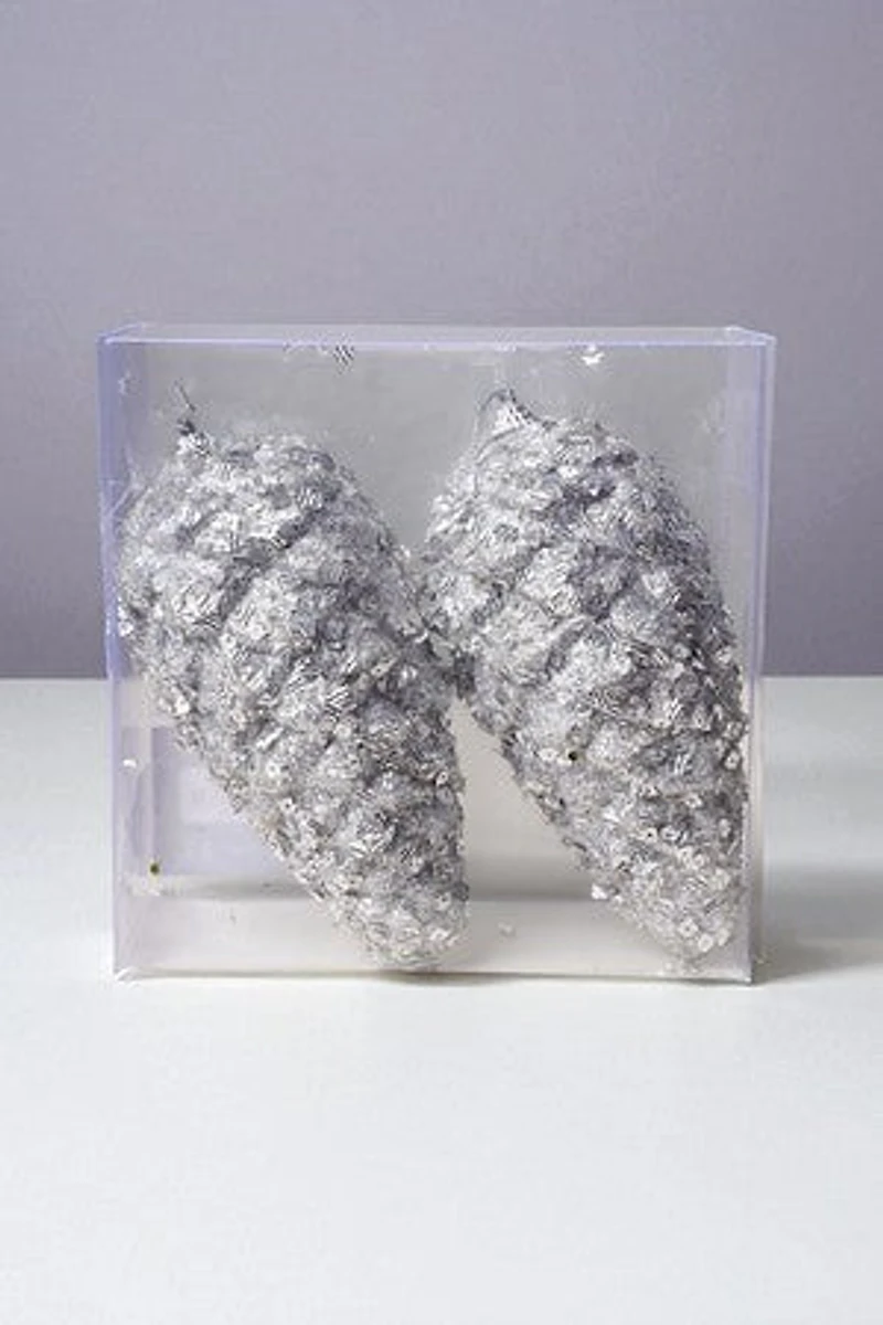 7" Glittered Pinecone - Silver