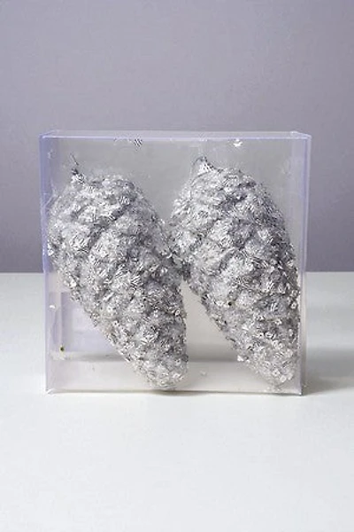 7" Glittered Pinecone - Silver