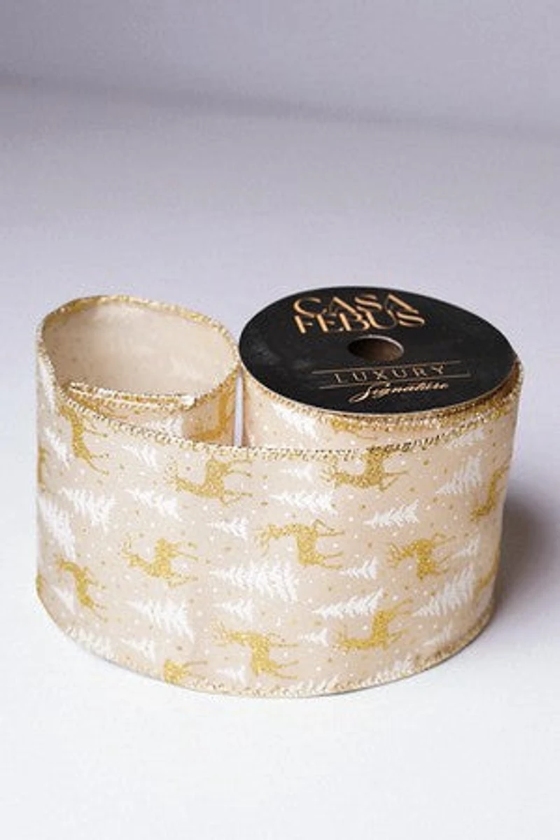 2.5" x 25 FT Ribbon Gold/White
