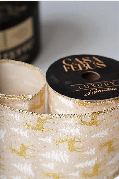 4" x 25 FT Ribbon Gold/White