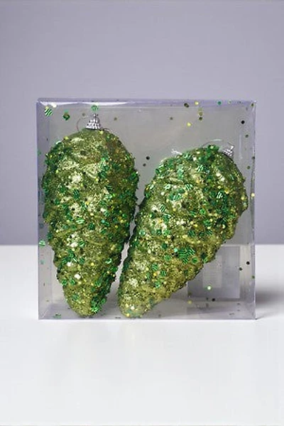 7" Glittered Pinecone - Green