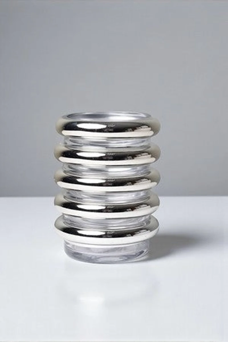 7" CLEAR GLASS VASE W/SILVER