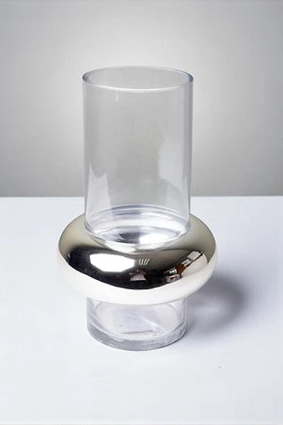 12" CLEAR GLASS VASE W/SILVER