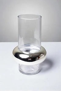 12" CLEAR GLASS VASE W/SILVER