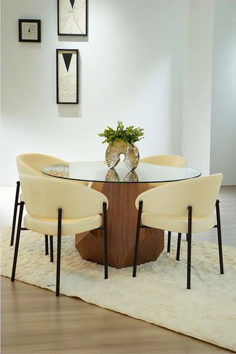51" Round Dining Table Wood Base/Glass Top