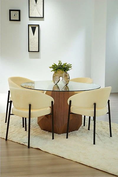 51" Round Dining Table Wood Base/Glass Top