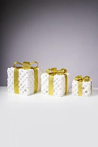 10" Set/3 White W/Gold Ribbon Gifts W/Plugs