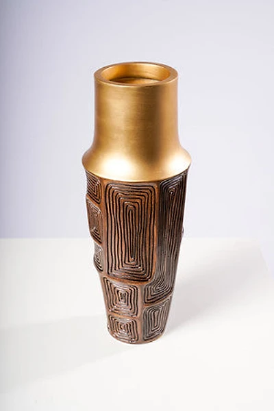 18" WOOD/GOLD VASE