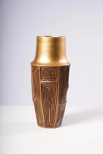 14" WOOD/GOLD VASE