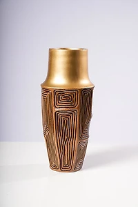 14" WOOD/GOLD VASE