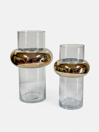 10" CLEAR GLASS VASE W/GOLD
