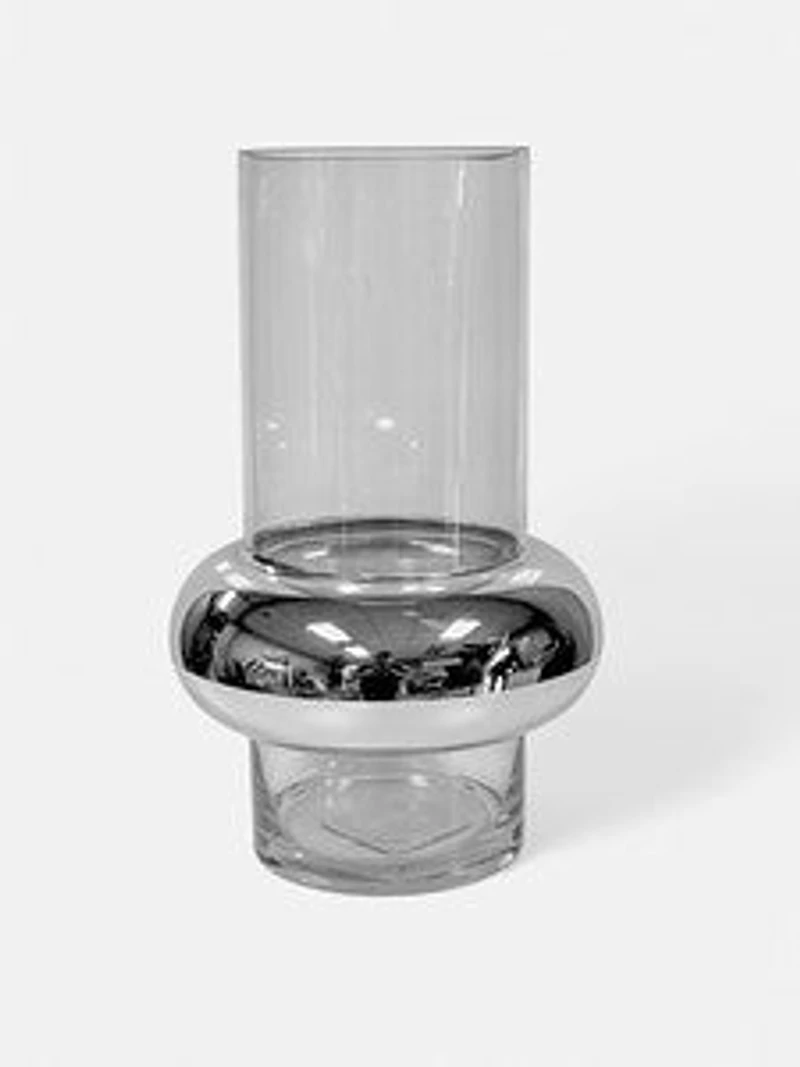 10" CLEAR GLASS VASE W/SILVER