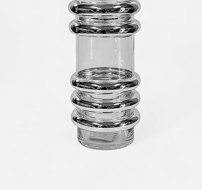 11" CLEAR GLASS VASE W/SILVER