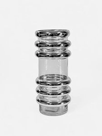 13" CLEAR GLASS VASE W/SILVER