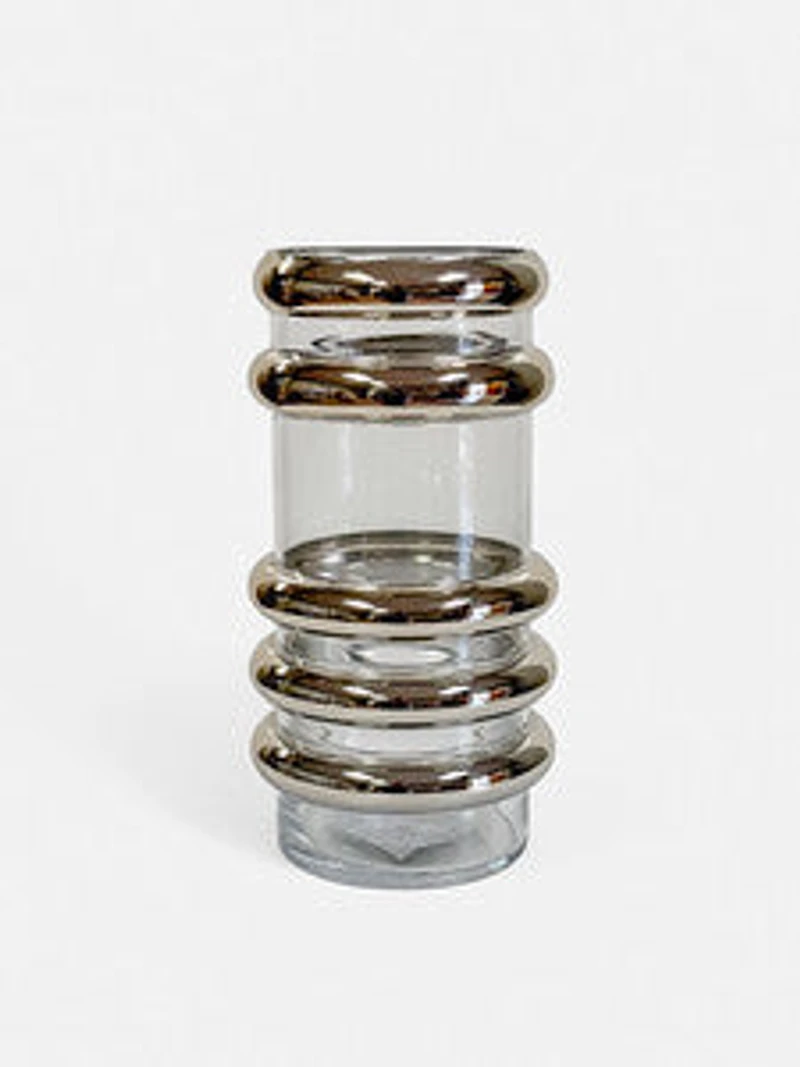 11" CLEAR GLASS VASE W/GOLD