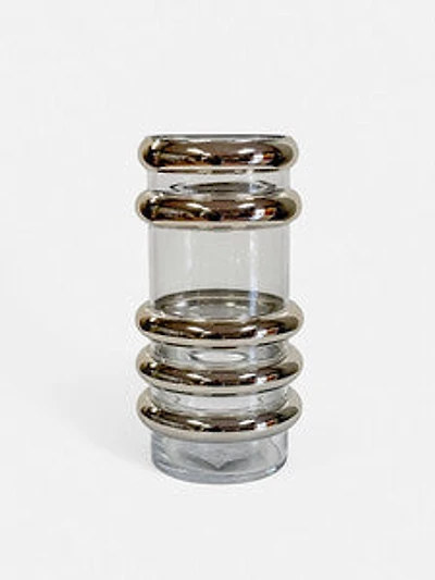 11" CLEAR GLASS VASE W/GOLD
