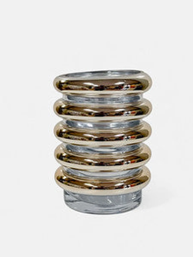 7" CLEAR GLASS VASE W/GOLD