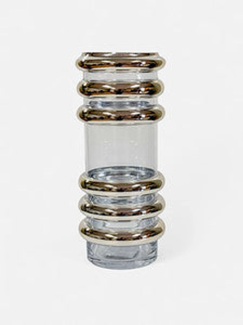 13" CLEAR GLASS VASE W/GOLD