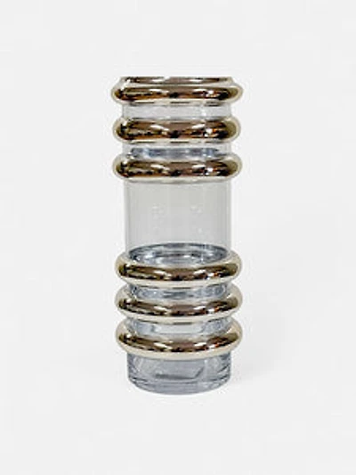 13" CLEAR GLASS VASE W/GOLD