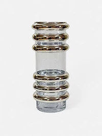 13" CLEAR GLASS VASE W/GOLD