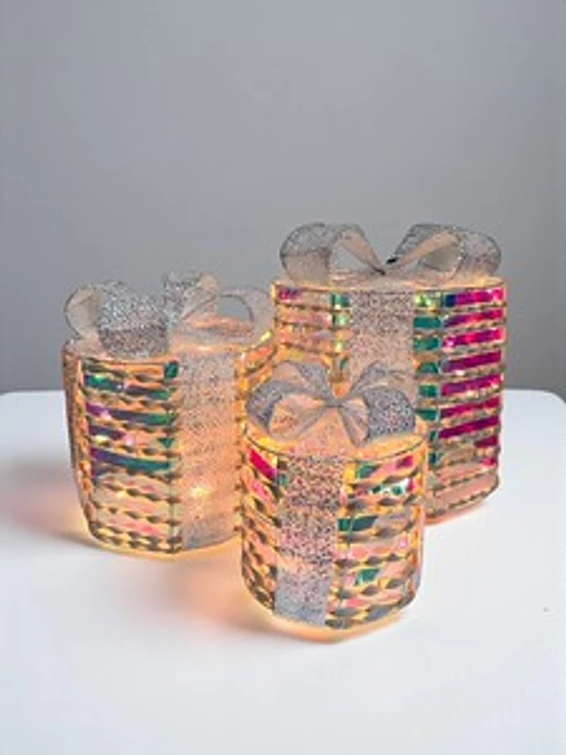 " Set/3 Gifts Round Iridescent W/Plugs